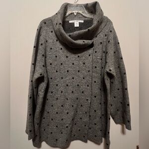 Max Studio Gray and Black Polka Dot Cowl Neck One butto Sweater Cardigan Size 2X